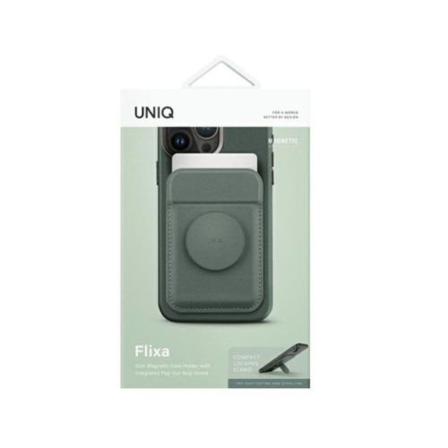 Uniq Flixa Magnetic Pop-Out Card Holder With Grip-Stand - Lichen Green