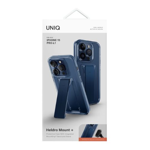 Uniq Hybrid Heldro Mount With Stand Case For IPhone 15 Pro Max - UltraMarine Deep Blue